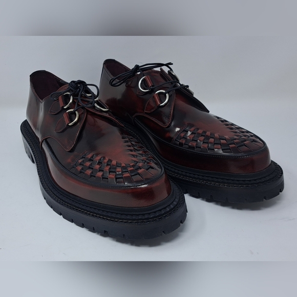 Burberry Other - Burberry Mens Shoes Burgundy Leather Woven Lace Up Platform Creepers 11 US 44 EU